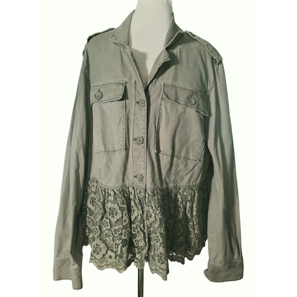 Lane Bryant Army Green Women's Lace Hem Jacket Size 20
